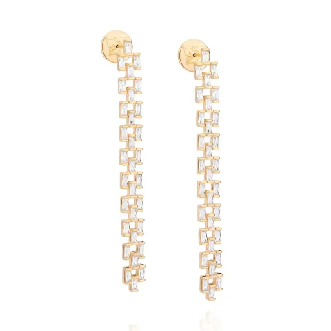 Brinco Pêndulo Folheado a Ouro 18k Com Zircônias -  527265