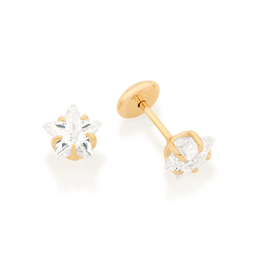 BRINCO SOLITÁRIO ESTRELA BANHADO A OURO 18K COM ZIRCÔNIA - TAM.ÚNICO 524224