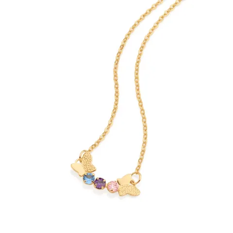 Gargantilha Borboletas Folheada a Ouro 18k Zirconias coloridas Tam 50cm a 45cm - 532382