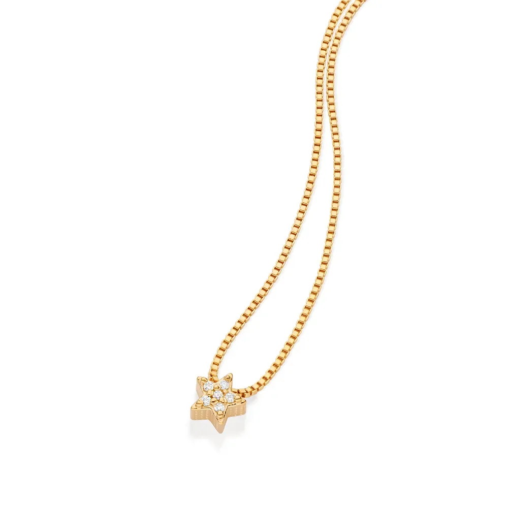 Gargantilha com pingente estrela folheado a ouro 18k com zircônias - tam.50 532501