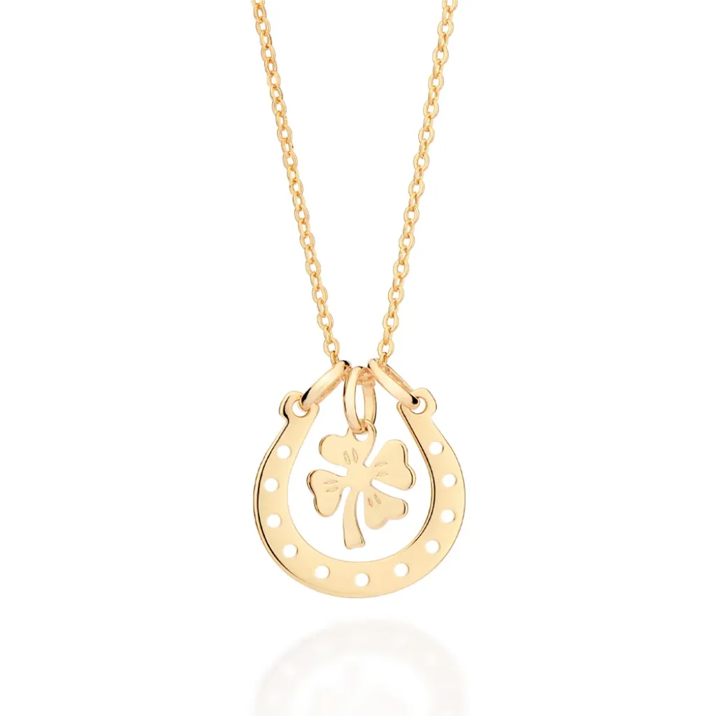 Gargantilha Com Pingente Trevo E Ferradura Banhado A Ouro 18k - tam.50 532513
