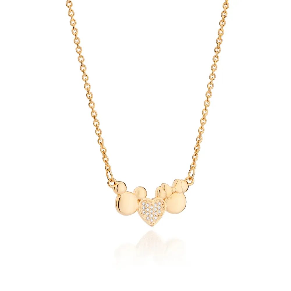 Gargantilha Coração Mickey e Minnie Banhado a Ouro 18k com Zircônias - tam.50- 532526