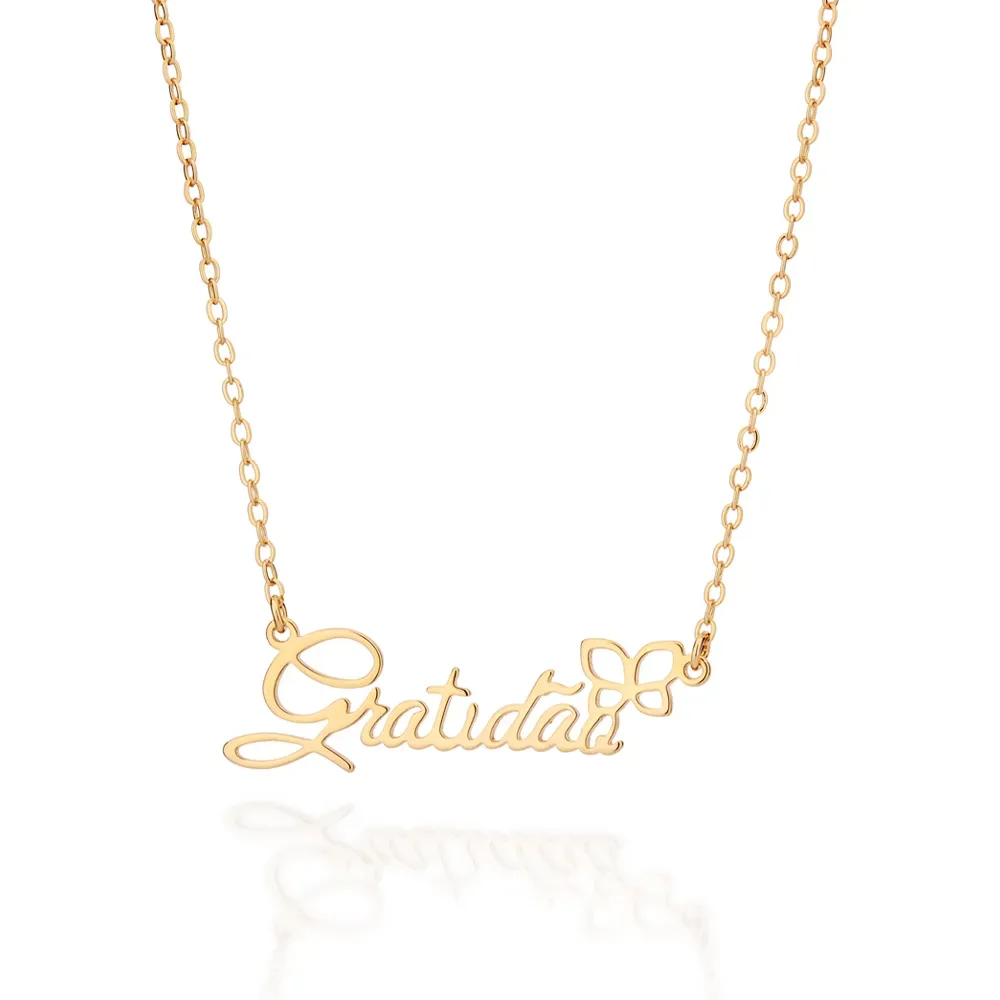 GARGANTILHA GRATIDÃO COM BORBOLETA BANHADA A OURO 18K - TAM.50 532577