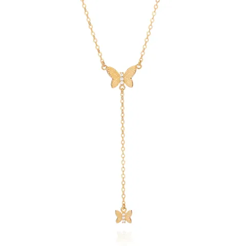 GARGANTILHA GRAVATA BORBOLETAS BANHADA A OURO 18K COM ZIRCÔNIAS - TAM.50 5325435