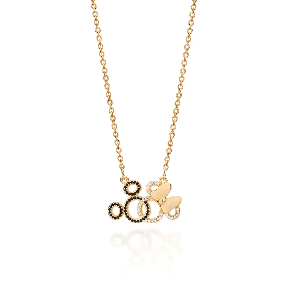Gargantilha Mickey e Minnie Entrelaçados Banhado a Ouro 18k Com Zircônias - tam.50 532527