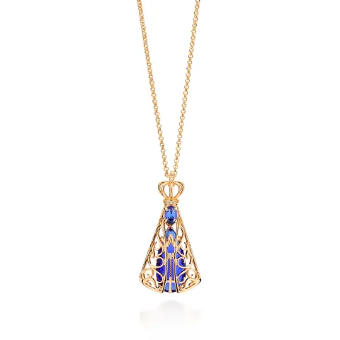 Gargantilha Nossa Senhora Aparecida Folheada a Ouro 18k Com Zircônias e Cristais 532517