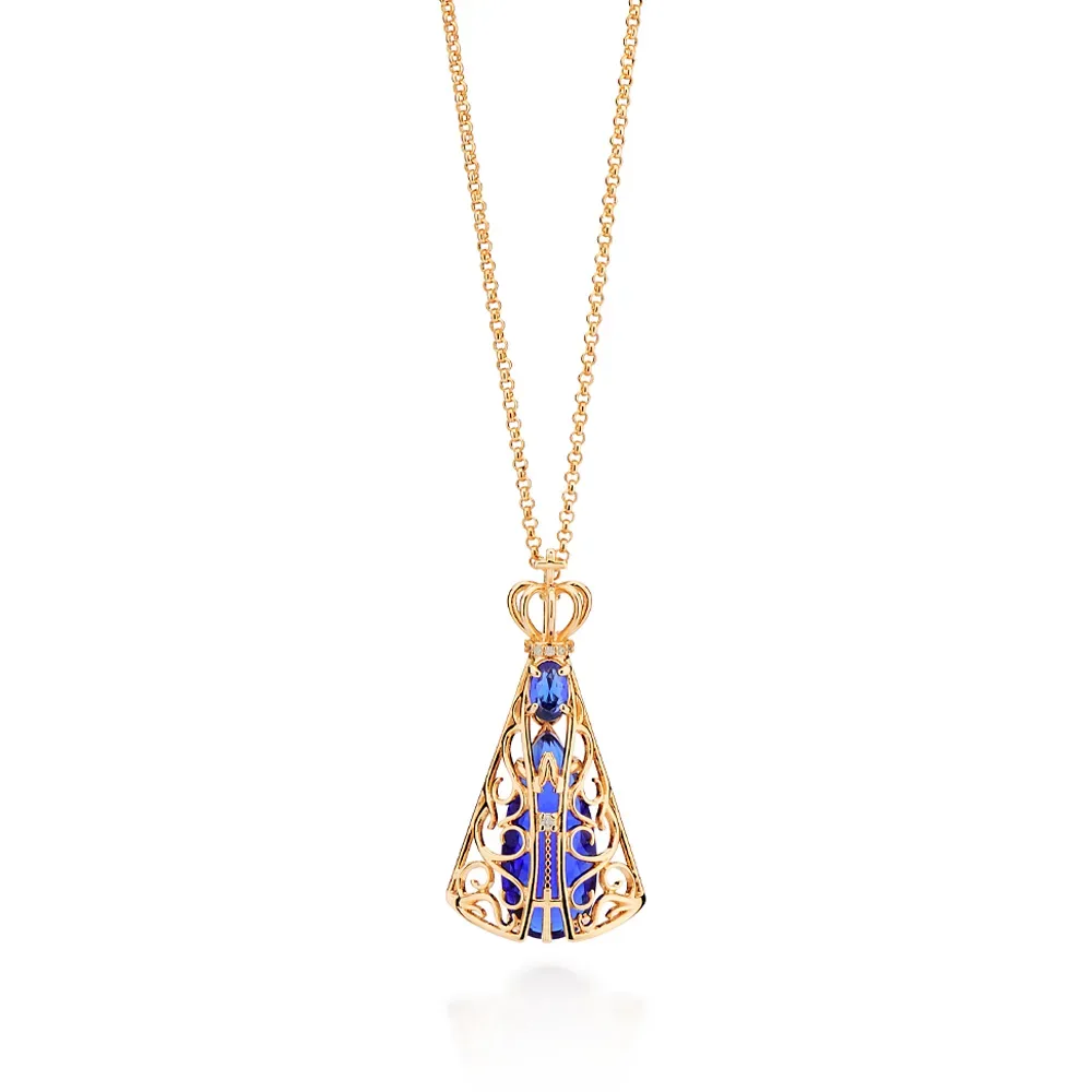 Gargantilha Nossa Senhora Aparecida Folheada a Ouro 18k Com Zircônias e Cristais 532517