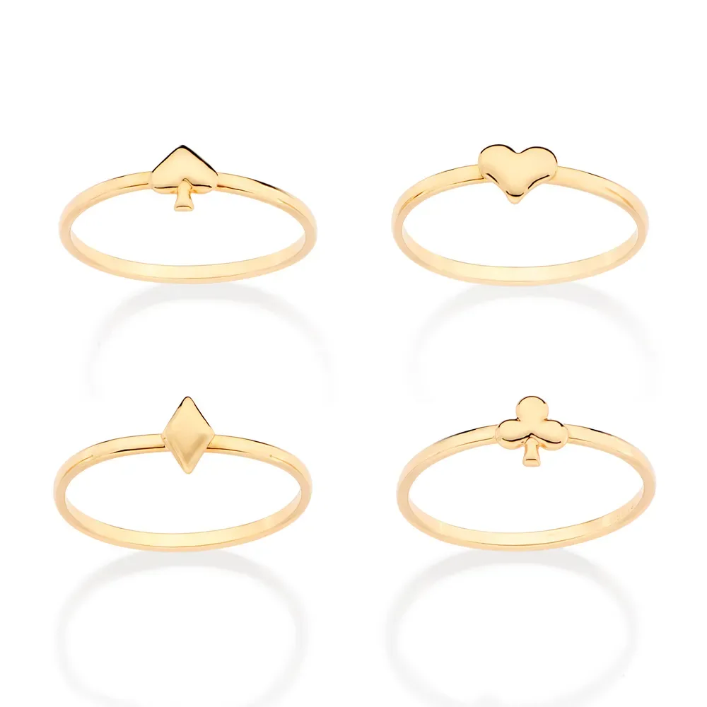 KIT ANEIS SKINNY NAIPES DE BARALHO BANHADO A OURO 18K 513541