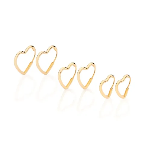 Kit brinco argola coração banhado a ouro 18k -  527288