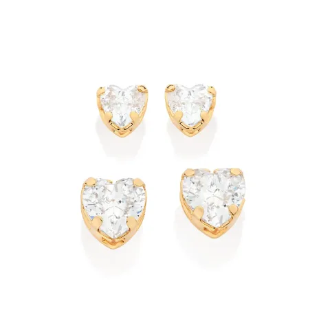 Kit Brinco Coração Folheado a Ouro 18k com Zircônias - 527266