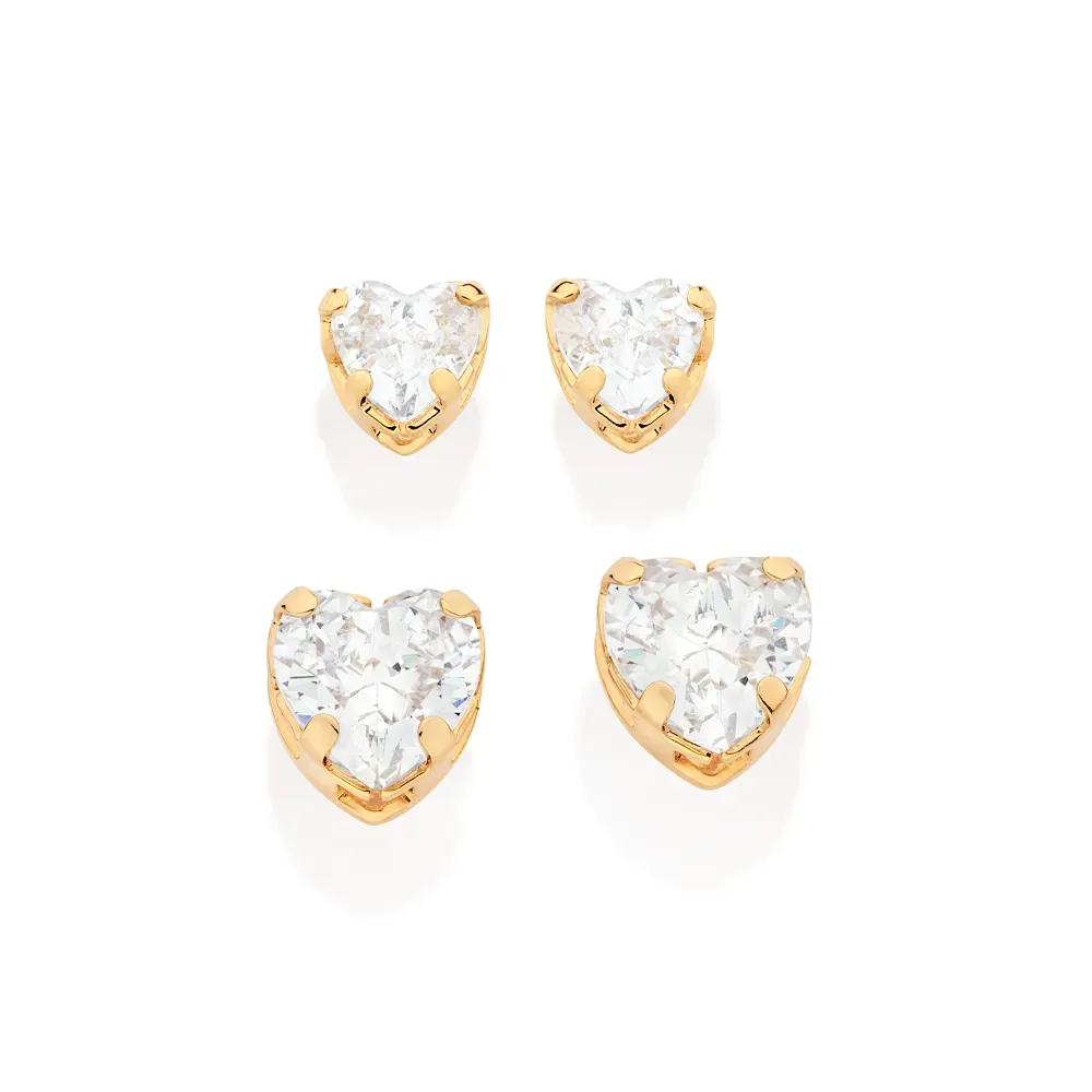 Kit Brinco Coração Folheado a Ouro 18k com Zircônias - 527266