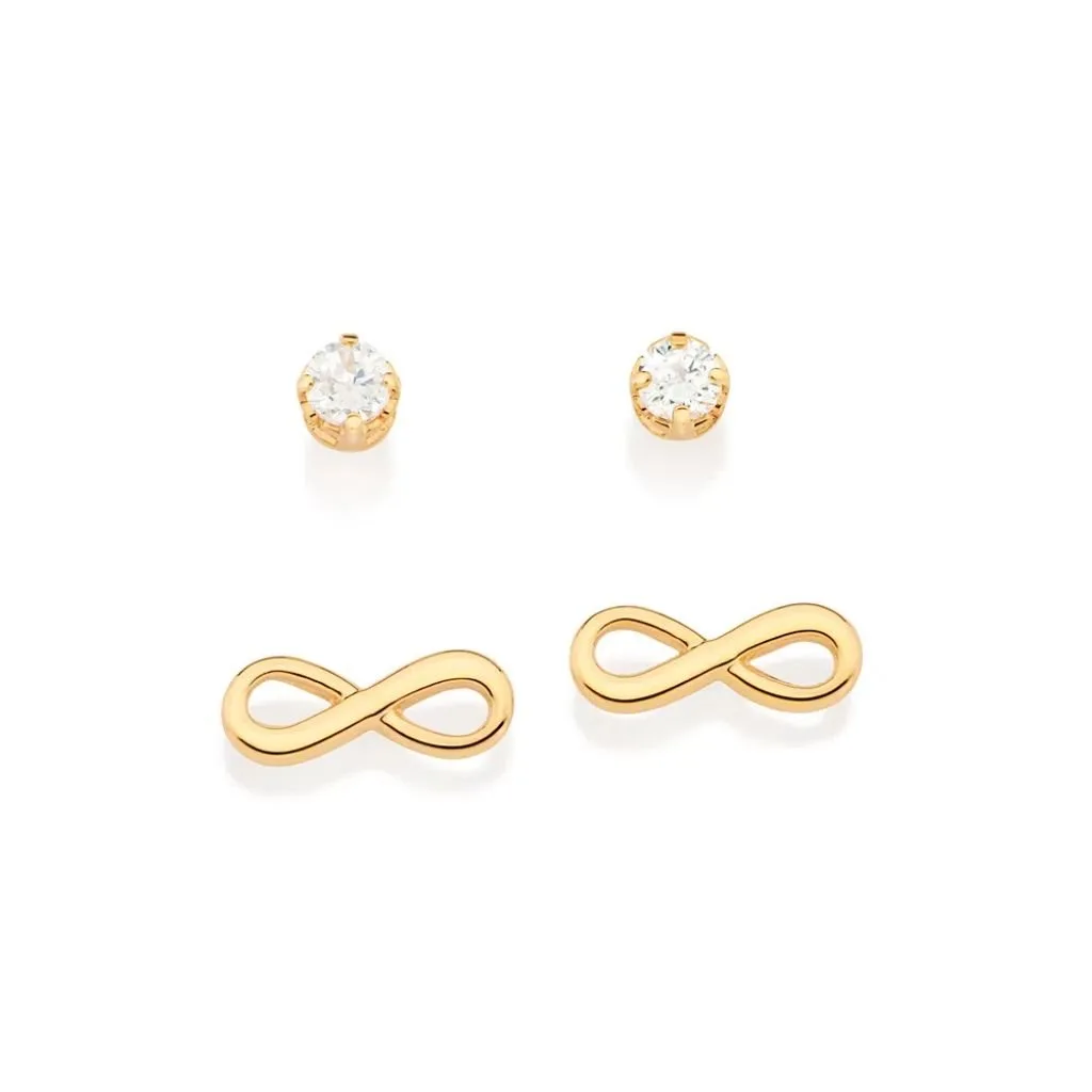Kit Brinco Infinito E Ponto De Luz Folheado A Ouro Com Zircônias - tam.único 527138