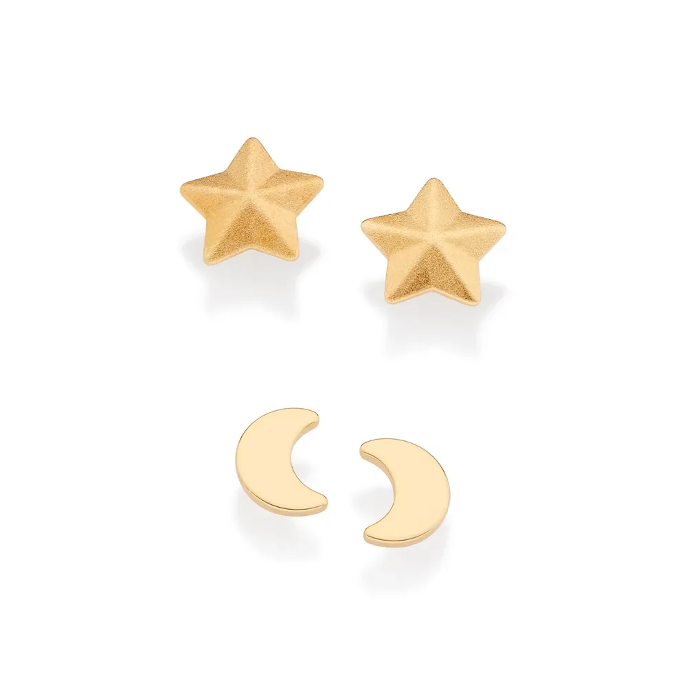 KIT BRINCO LUA E ESTRELA BANHADO A OURO 18K - TAM.ÚNICO 527451