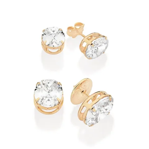 KIT BRINCO OVAL BANHADO A OURO 18K COM ZIRCÔNIAS - TAM.ÚNICO 527393