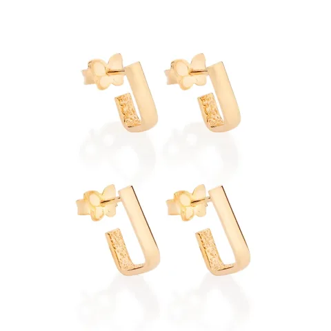 Kit brinco retangular folheado a ouro 18k - 527241