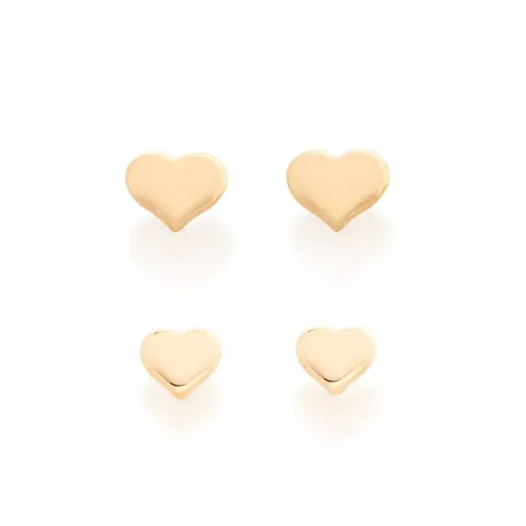 Kit Brincos Coração Folheado A Ouro 18k - 526221
