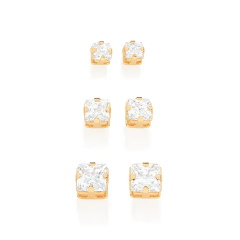 KIT BRINCOS SOLITÁRIOS BANHADOS A OURO 18K - TAM.ÚNICO 527039