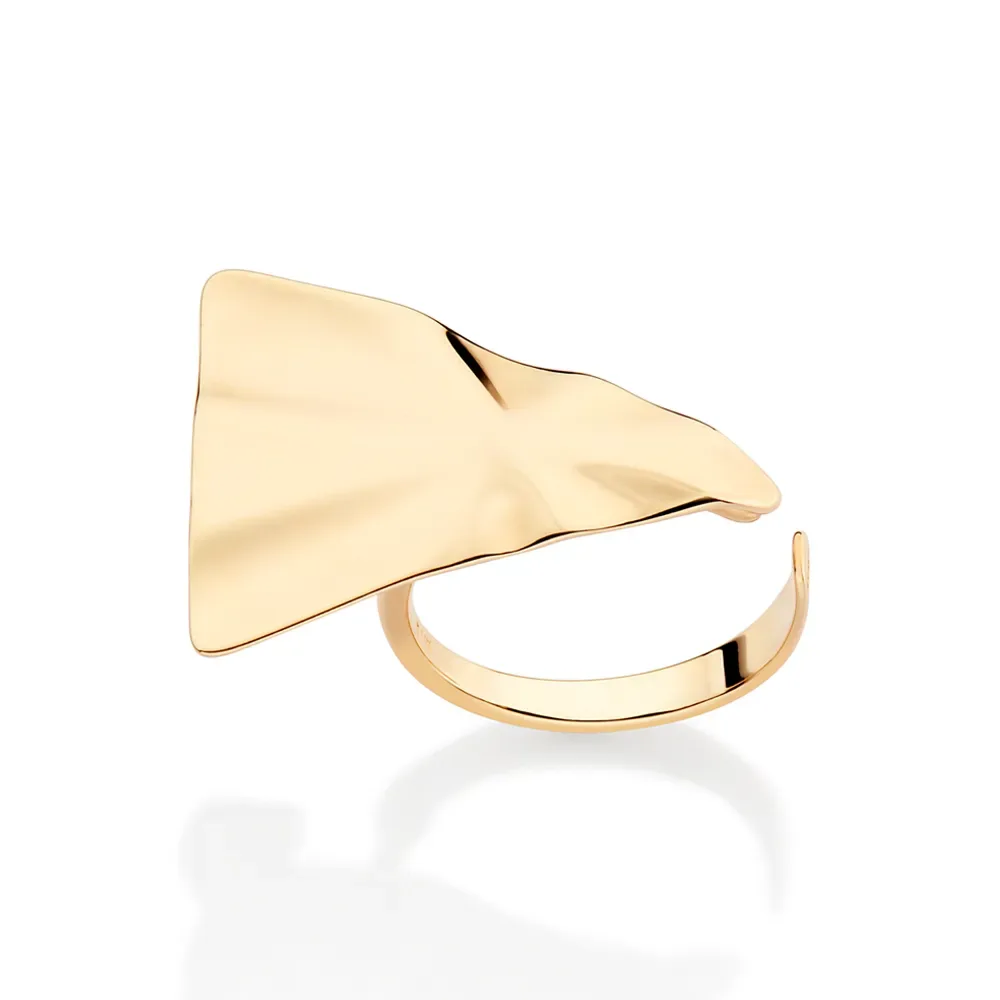MAXI ANEL AJUSTÁVEL TRIANGULAR COM TEXTURA ONDULADA BANHADO A OURO 18K 513542