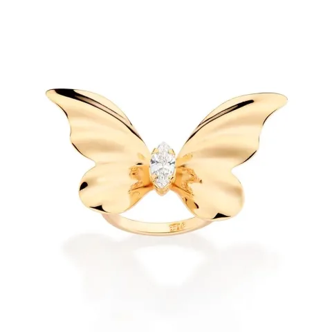 MAXI ANEL BORBOLETA BANHADO A OURO 18K COM ZIRCÔNIAS 513486