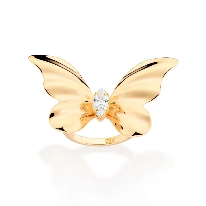 MAXI ANEL BORBOLETA BANHADO A OURO 18K COM ZIRCÔNIAS 513486