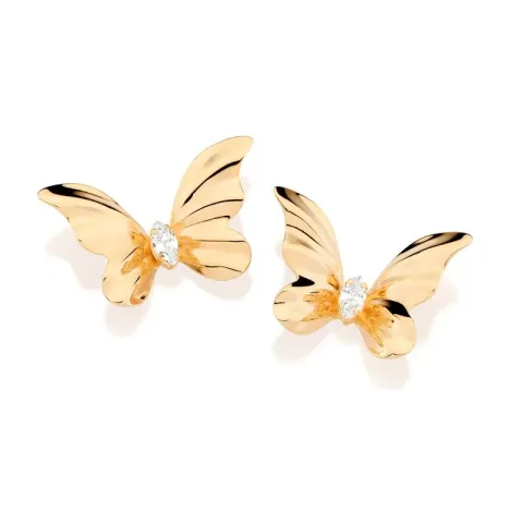 MAXI BRINCO BORBOLETA BANHADO A OURO 18K COM ZIRCÔNIAS - TAM.ÚNICO 527341