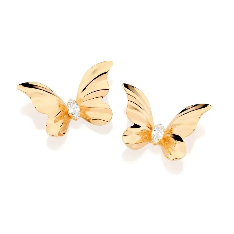 MAXI BRINCO BORBOLETA BANHADO A OURO 18K COM ZIRCÔNIAS - TAM.ÚNICO 527341