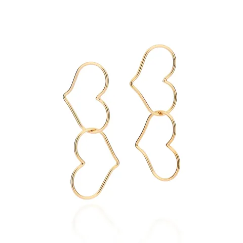 Maxi brinco corações banhado a ouro 18k - 527287