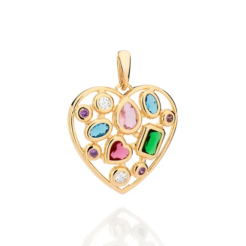 MAXI PINGENTE CORAÇÃO DE RETALHOS BANHADO A OURO 18K COM ZIRCÔNIAS E CRISTAIS - TAM.ÚNICO 542879