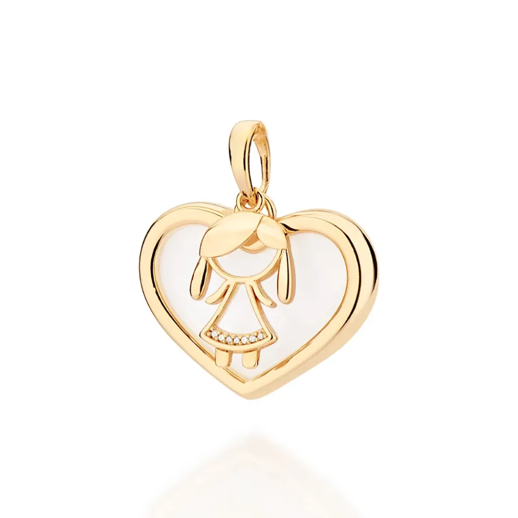 Pingente Coração Menina Banhado A Ouro 18k Com Acrílico - tam.único 542805