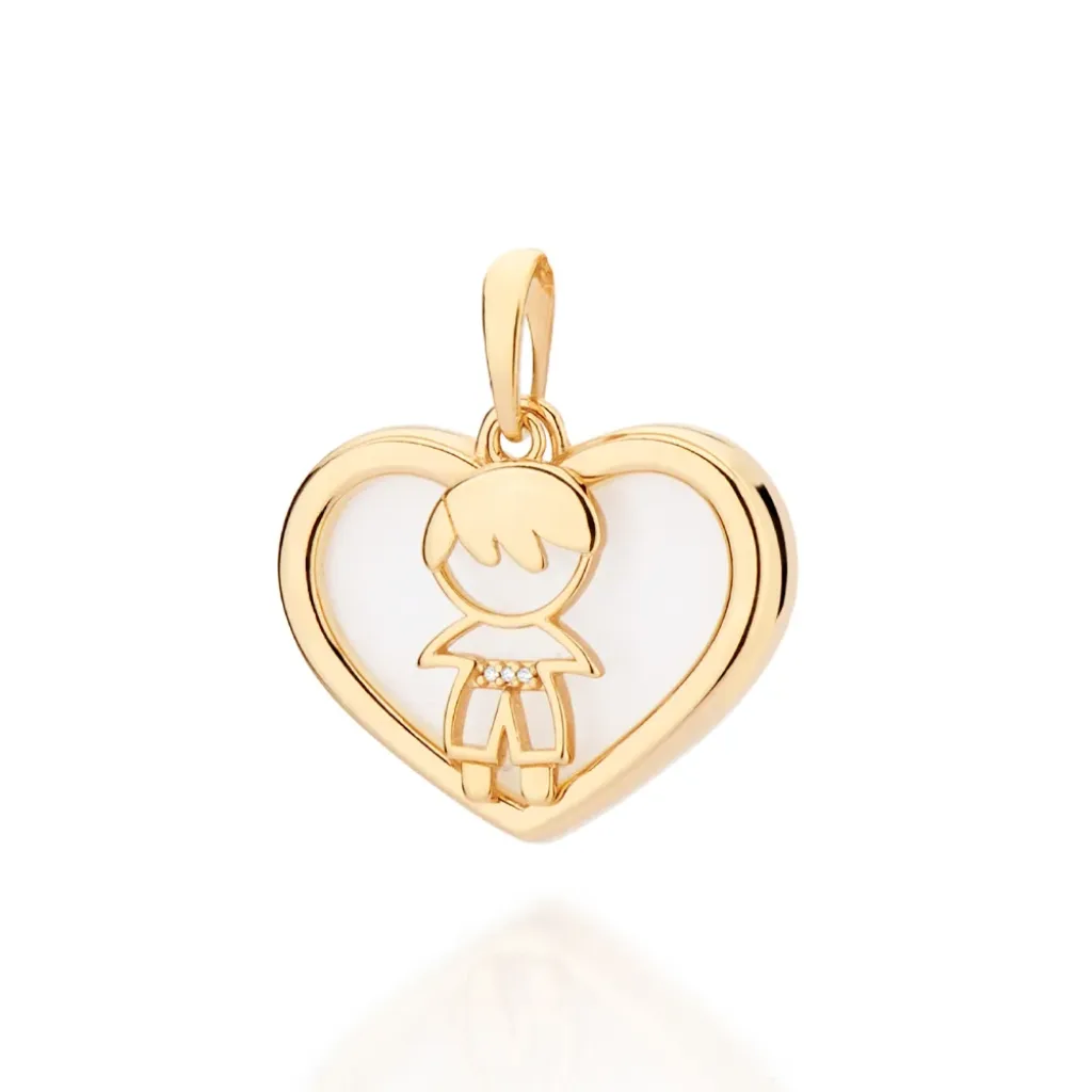Pingente Coração Menino Banhado A Ouro 18k Com Acrílico - tam.único 542806