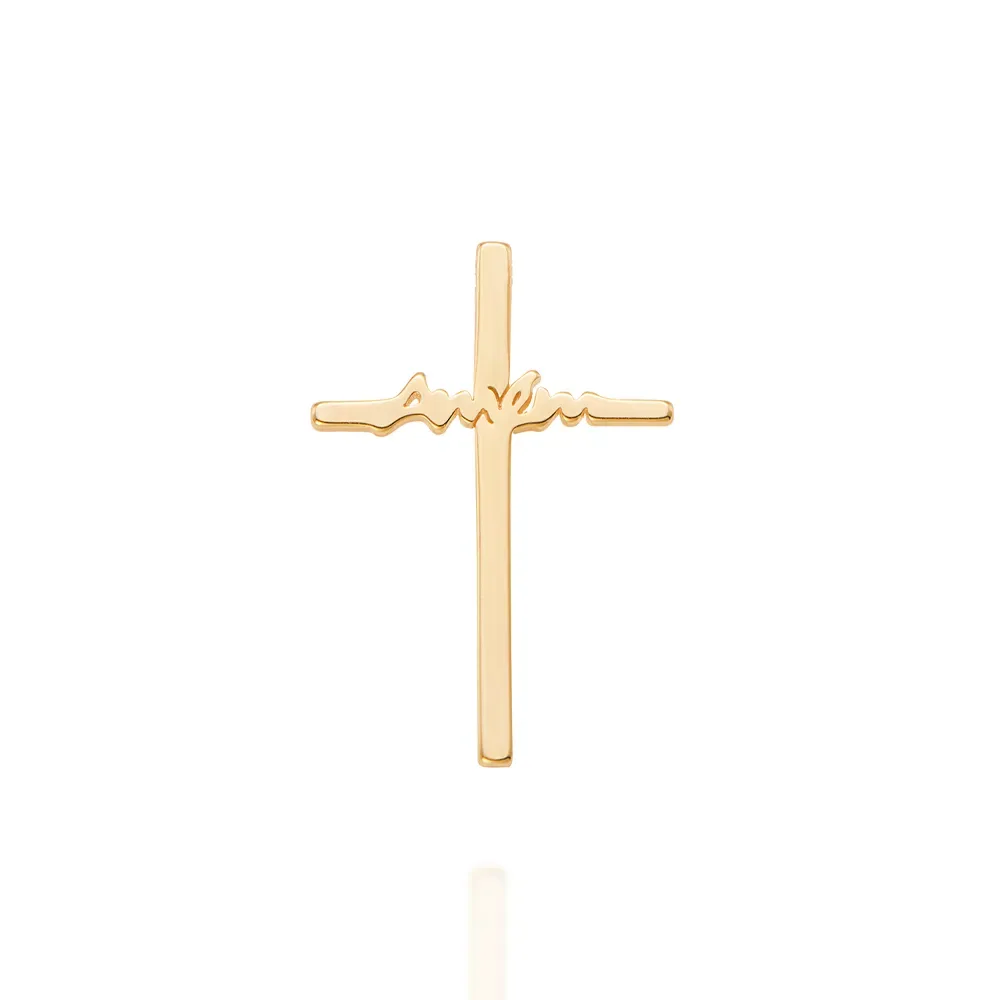 PINGENTE CRUZ AMÉM BANHADO A OURO 18K - TAM.ÚNICO 542306