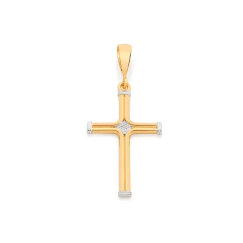 PINGENTE CRUZ BANHADO A OURO 18K COM APLICAÇÃO DE RHODIUM - TAM.ÚNICO 542415
