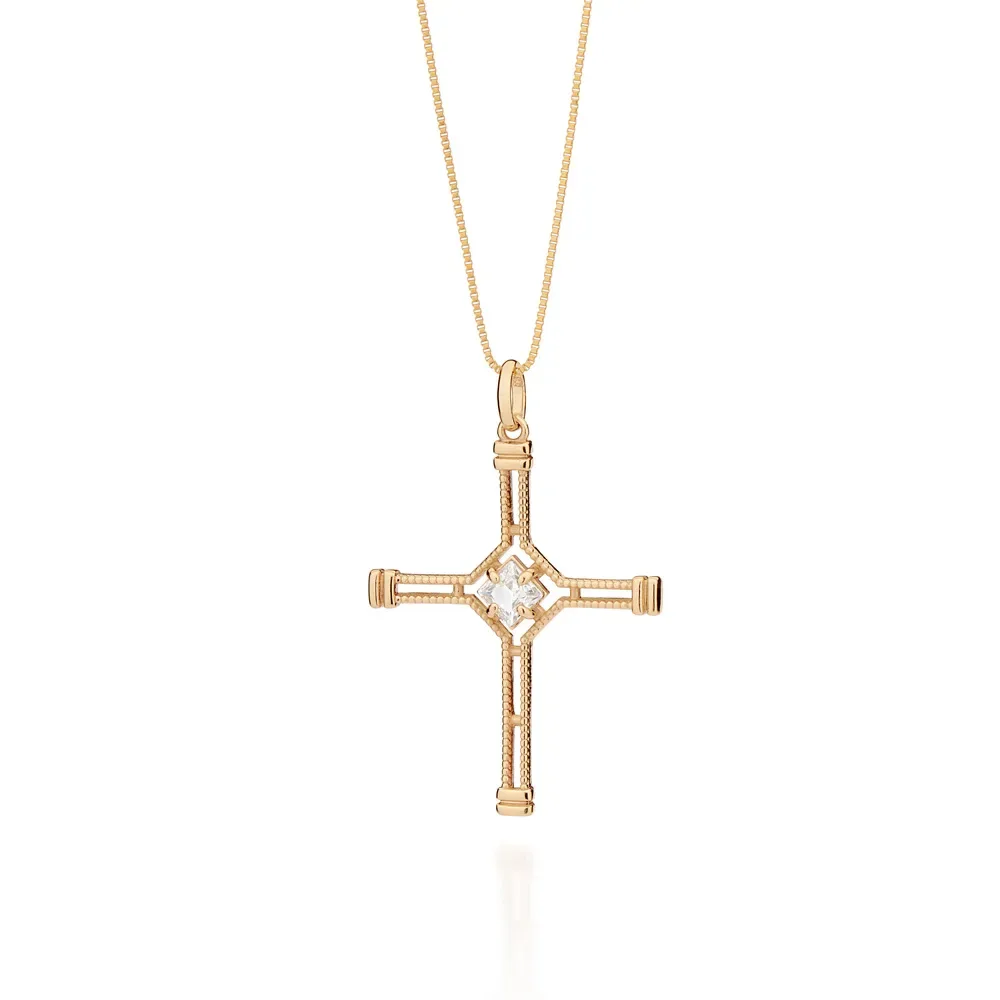 PINGENTE CRUZ BANHADO A OURO 18K COM ZIRCÔNIA 542983