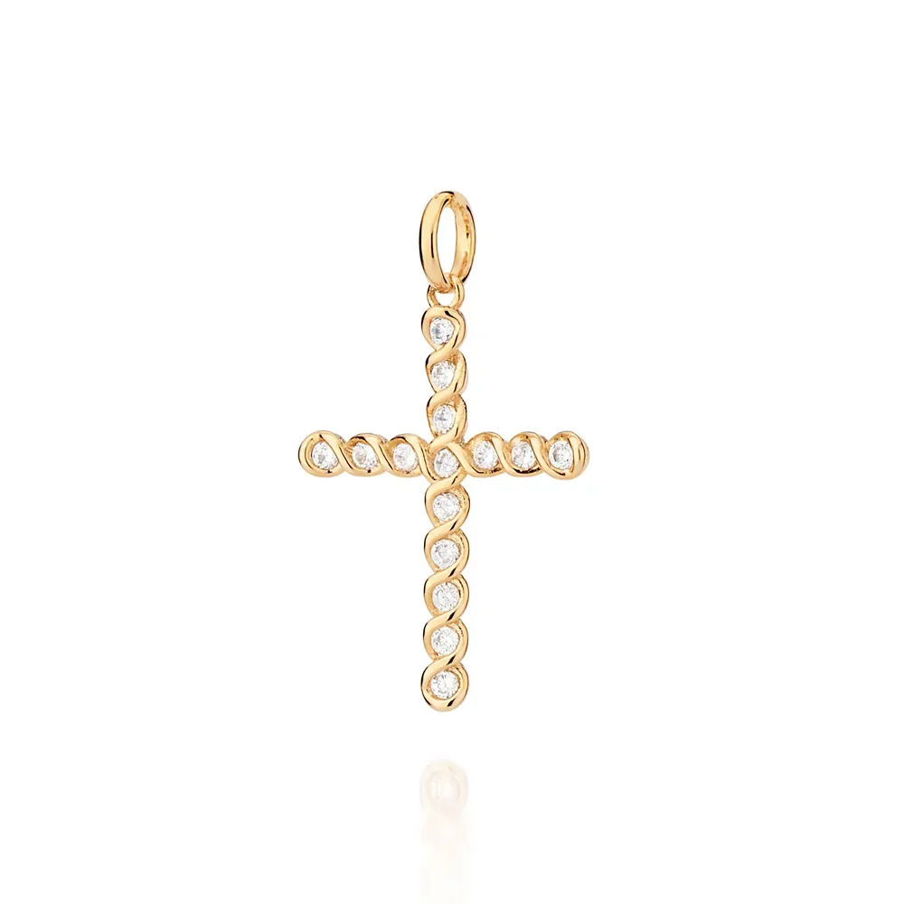 Pingente Cruz Folheado a Ouro 18k Com Zircônias - 542775