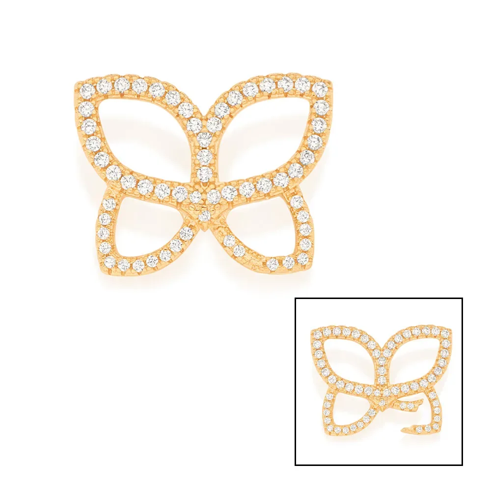 PINGENTE FECHO BORBOLETA BANHADO A OURO 18K COM ZIRCÔNIAS - TAM.ÚNICO 542418