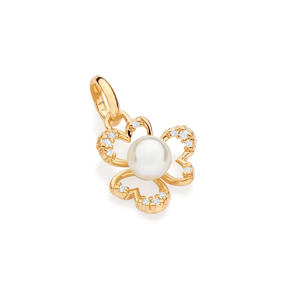 Pingente flor folheado a ouro 18k com zircônias e pérola sintética - tam.único 5427710012