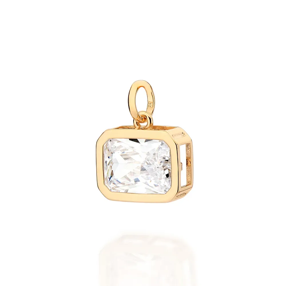 PINGENTE OCTAGONAL BANHADO A OURO 18K COM ZIRCÔNIA 542993