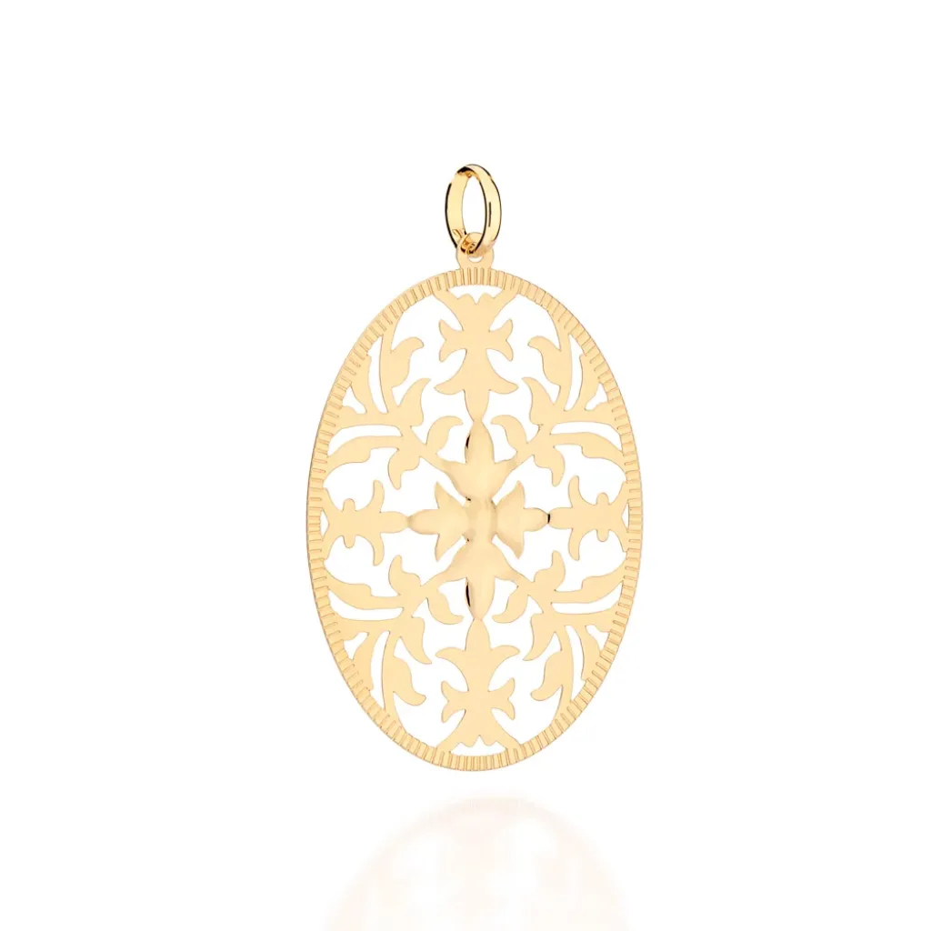 Pingente Oval Trabalhado Folheado A Ouro - tam.único 542727