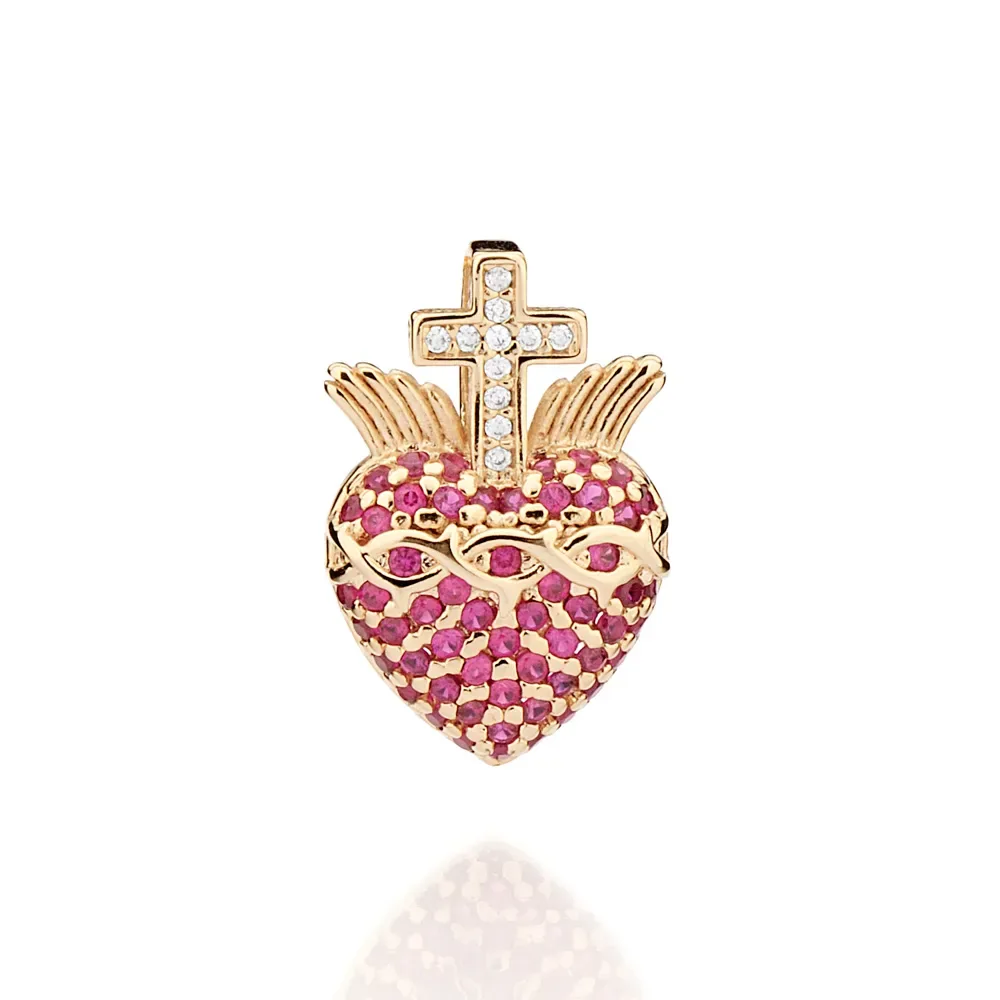 PINGENTE SAGRADO CORAÇÃO BANHADO A OURO 18K COM ZRICÔNIAS - TAM.ÚNICO 542878