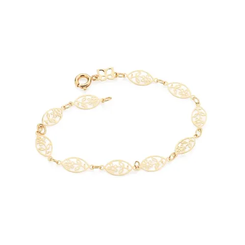 PULSEIRA BANHADA A OURO 18K INFANTIL COM FLORES - TAM.16