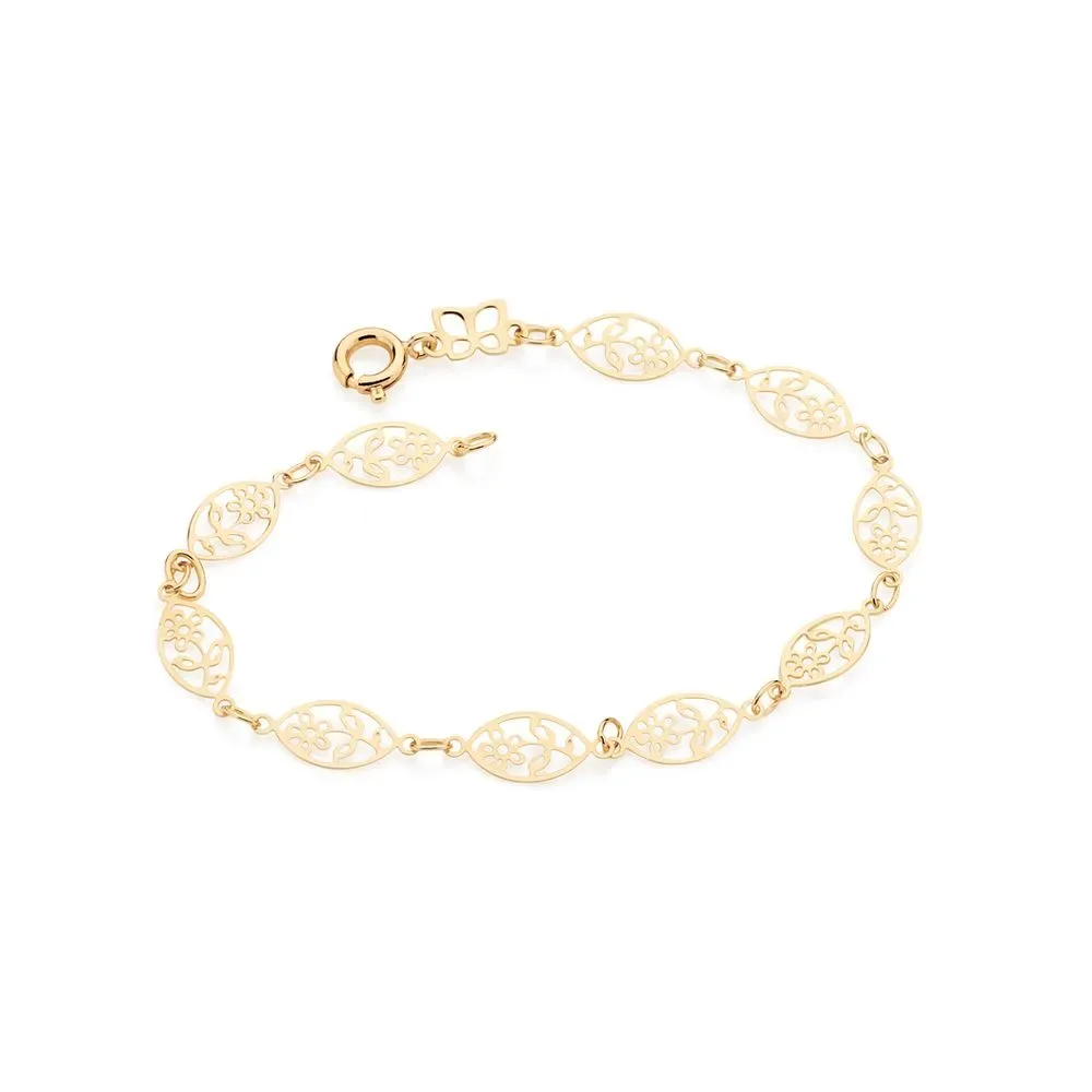 PULSEIRA BANHADA A OURO 18K INFANTIL COM FLORES - TAM.16