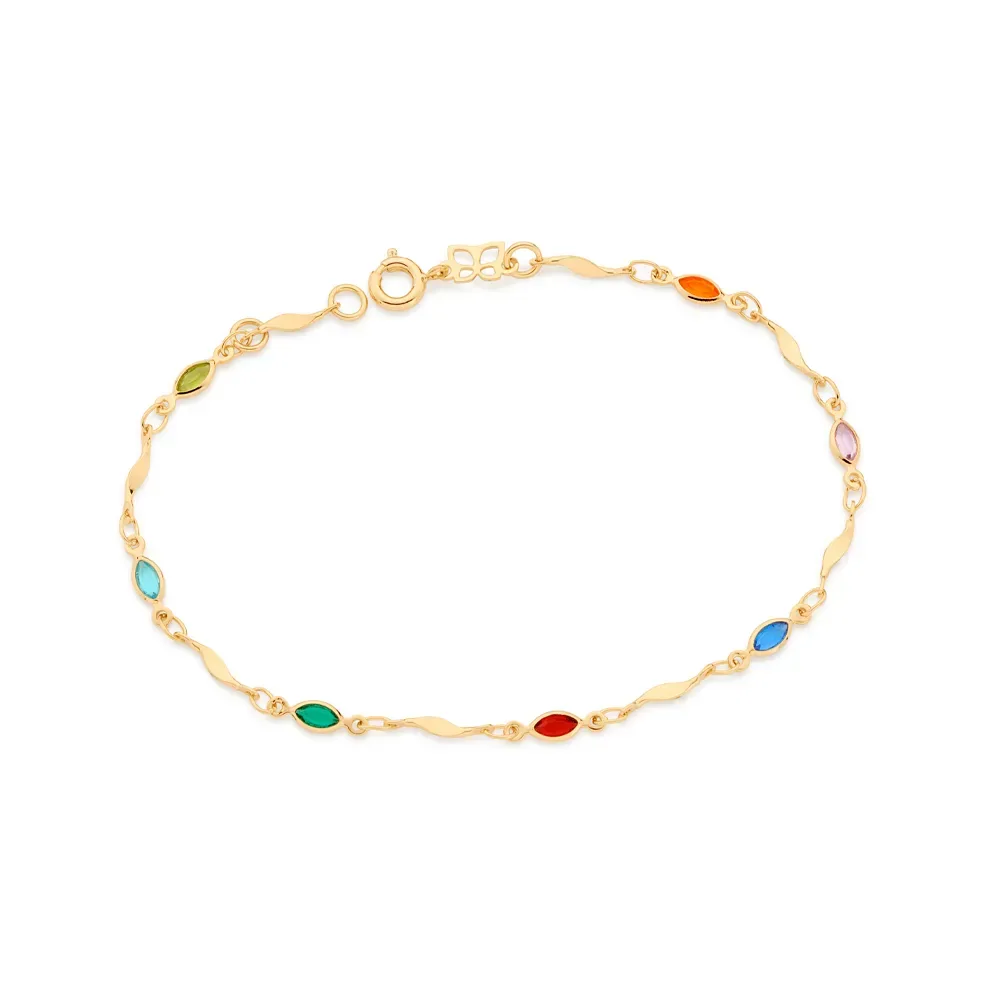 PULSEIRA BANHADA A OURO COM CRISTAIS COLORIDOS 18K