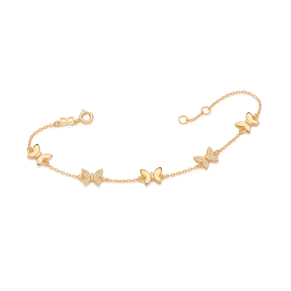 PULSEIRA BORBOLETAS BANHADA A OURO 18K COM ZIRCÔNIAS - TAM.19 552159
