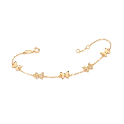 PULSEIRA BORBOLETAS BANHADA A OURO 18K COM ZIRCÔNIAS - TAM.19