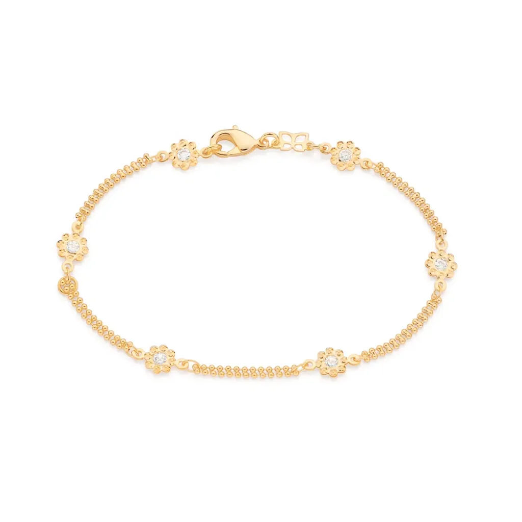 Pulseira Flores Folheado A Ouro Com Zircônias - tam.20 552091