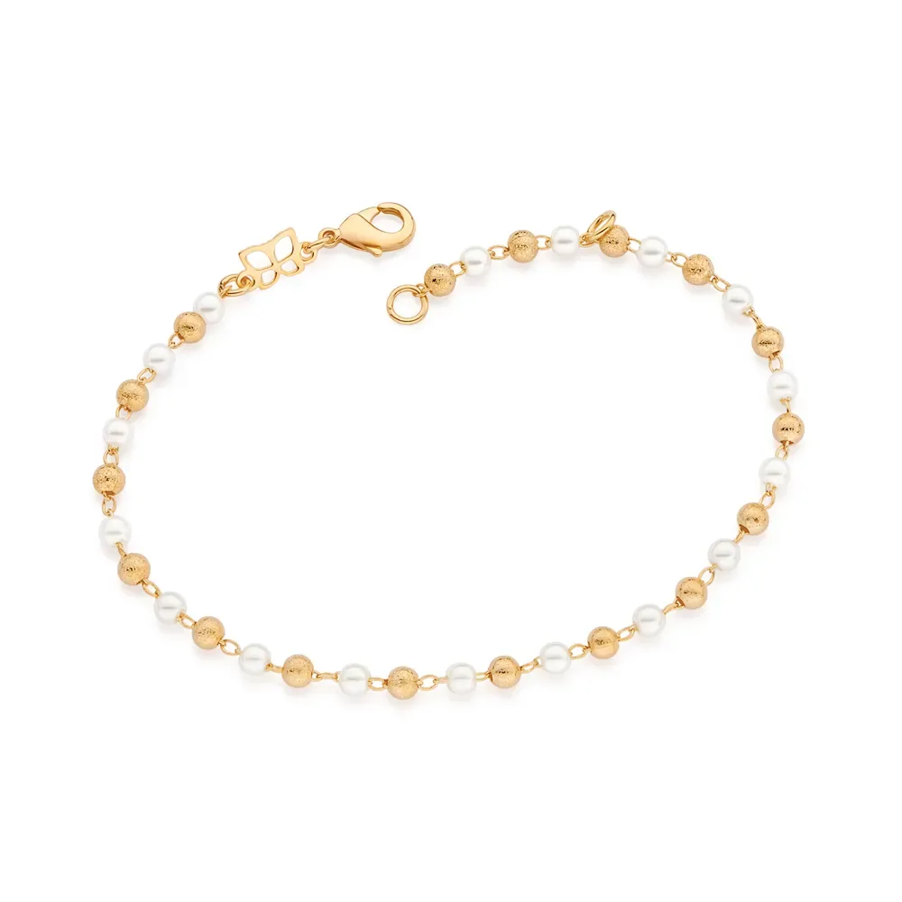Pulseira Folheada a Ouro 18k Com Pérolas - Tam.19 552114