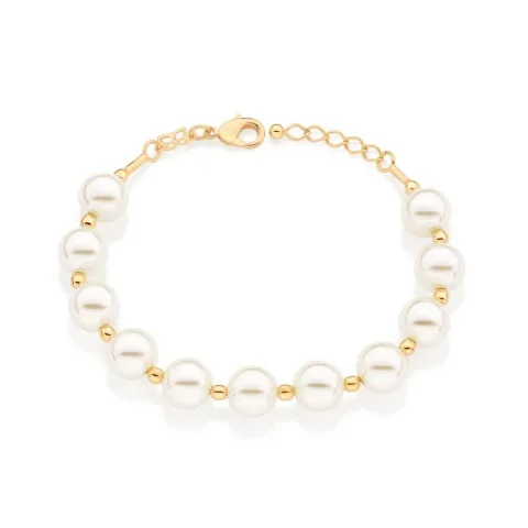 Pulseira Folheada A Ouro Com Pérolas Sintéticas - tam.20 552053