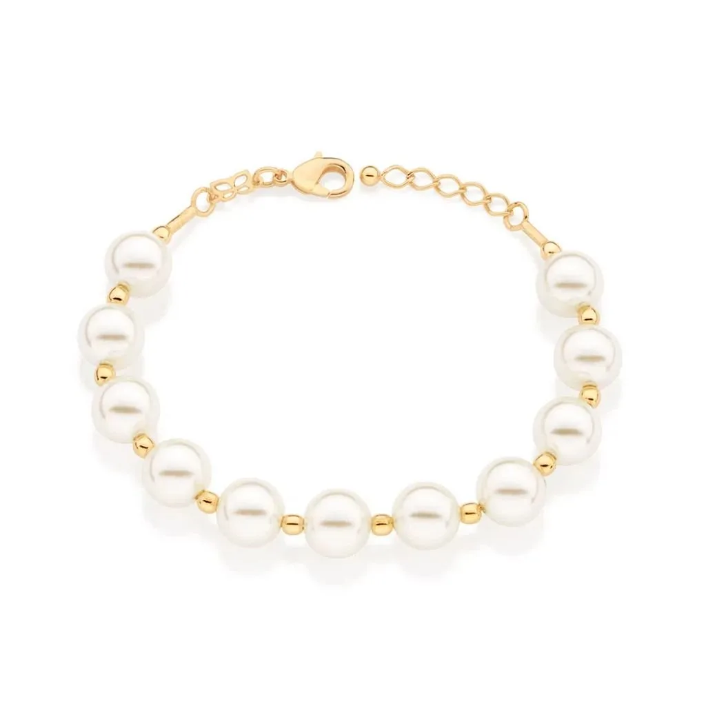Pulseira Folheada A Ouro Com Pérolas Sintéticas - tam.20 552053