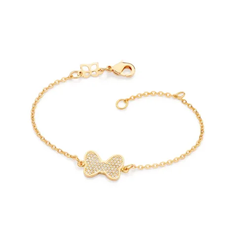 Pulseira Laço Da Minnie Folheada A Ouro Com Zircônias - tam.16 552124