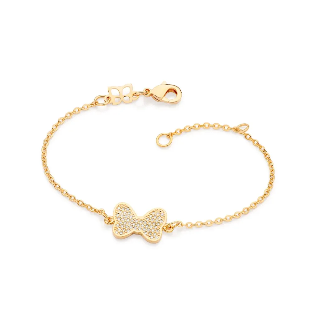 Pulseira Laço Da Minnie Folheada A Ouro Com Zircônias - tam.20 552125